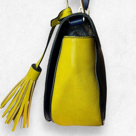 Kate Landry Navy Blue Mustard Yellow Faux Leather Magnetic Crossbody Bag‎ Purse - Picture 9 of 14